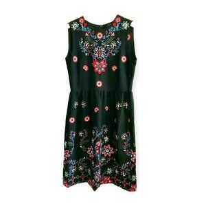Zara Sleeveless Black Shift Dress with Embroideries,   size M
